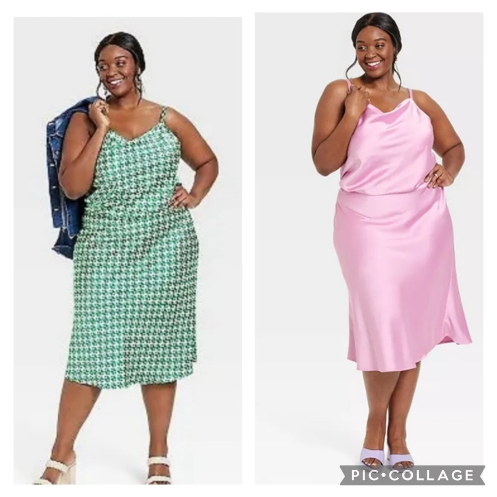 ✨ Bundle of 2 Satin Midi Dresses – Ava & Viv – Size 2X – NWT